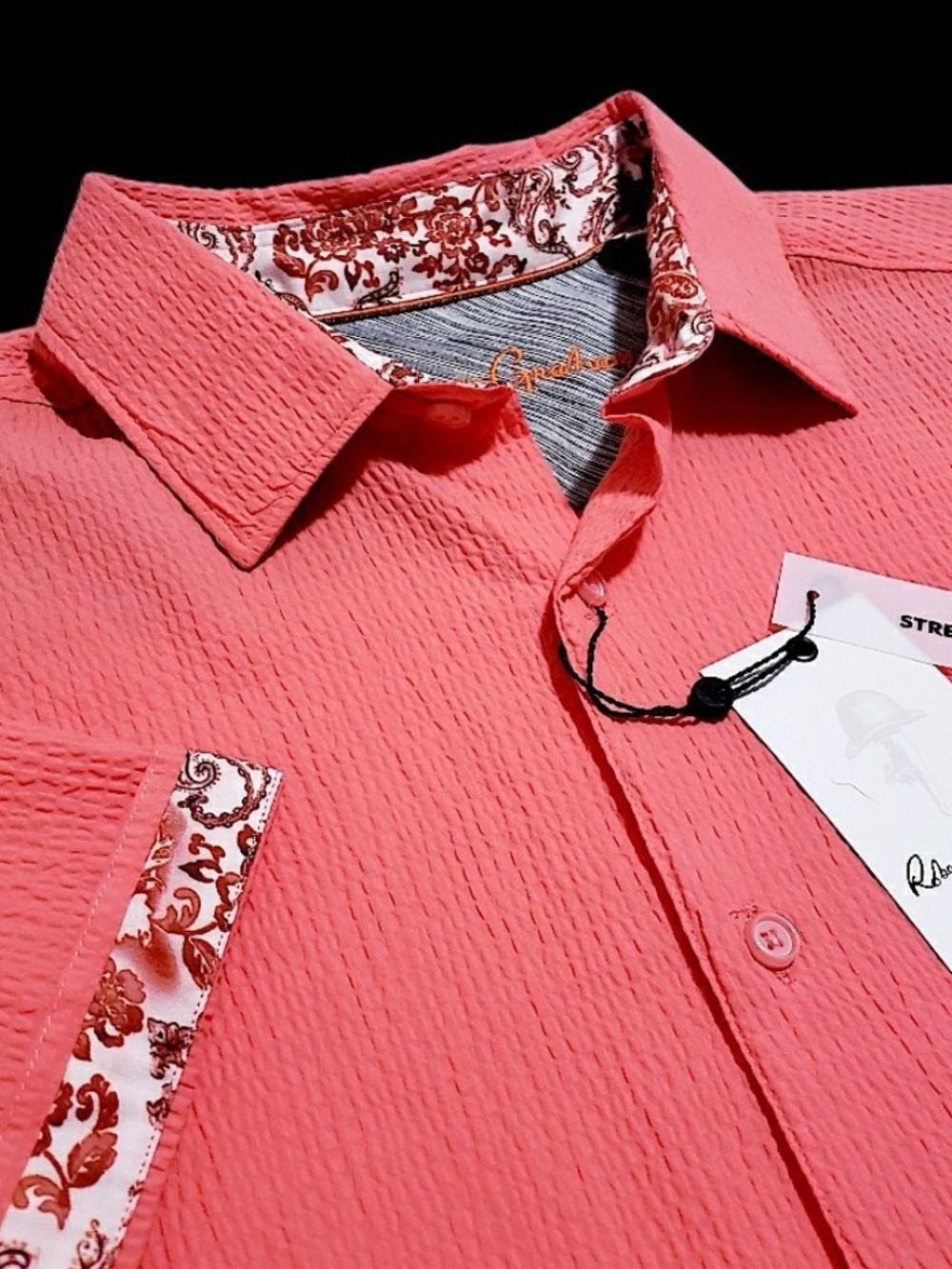 NEW Robert Graham Solid Short Sleeve Seersucker Large Classic Fit Shirt